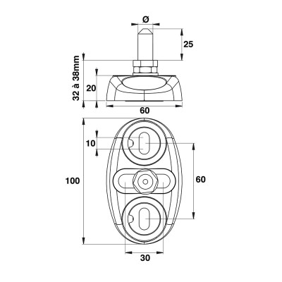 Crapaudine en inox antiglissement avec cache-vis pour portail battant.