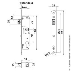 Serrure multifonction à encastrer à réglage en façade
