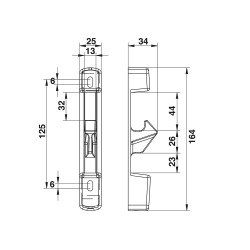 PORTAC Gâche avec capot composite pour serrure en applique à pêne levant.