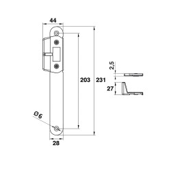 PORTAC Gâche réversible en Inox avec butée et contre-butée pour serrure à encastrer