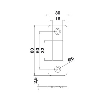 PORTAC Gâche réversible rectangle en Inox pour serrure à encastrer