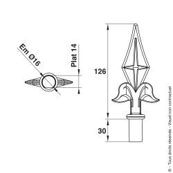 Fer de lance en Noryl diamètre 16 Fer de lance en Noryl diamètre 16
