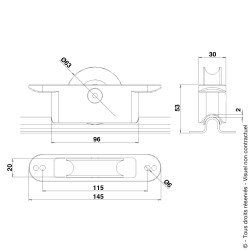 Galet en Inox gorge V sur chape Zamak semi-encastrée anti-pincement