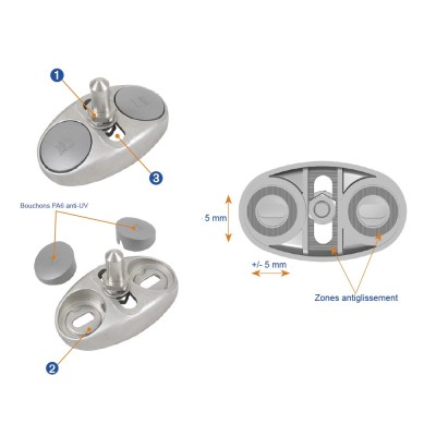 Crapaudine en inox antiglissement avec cache-vis pour portail battant.