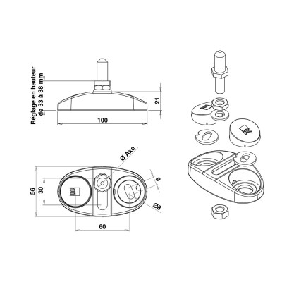 Crapaudine en inox antiglissement avec cache-vis pour portail battant.