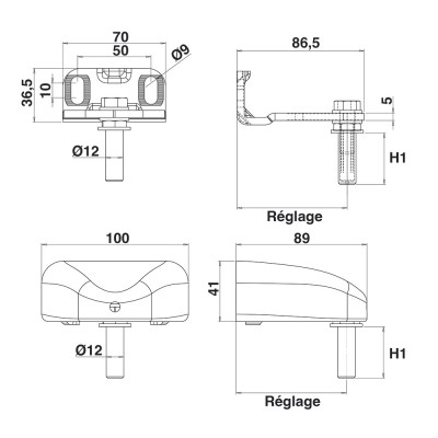 PORTAC Gond Equ'inox à  visser avec cache en Aluminium BRUT