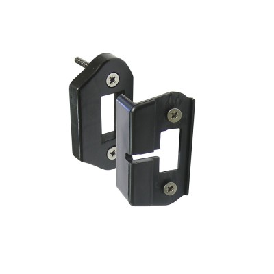 Ensemble gâche et butée en composite pour serrure de portillon.